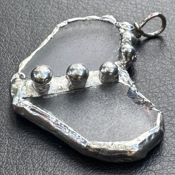 Handcrafted Stained Glass Heart Pendant w/ Silver Blend Metalwork SS Ball Chain - Picture 6 of 11